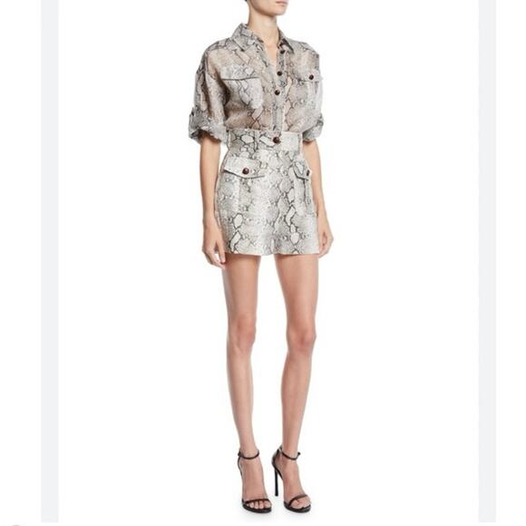 ZIMMERMANN Tops - Zimmermann Beige Snake Printed Linen & Silk Corsage Safari Shirt Size 6 NWT